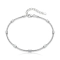 925 Italian sterling silver snake chain anklet with polished cylindrical beads and adjustable lobster clasp, Fine Silver