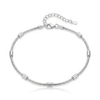 925 Italian sterling silver snake chain anklet with polished cylindrical beads and adjustable lobster clasp, Fine Silver
