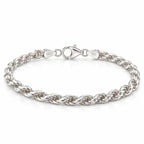 Men's 925 Italian sterling silver rope chain bracelet on white background, ITALY and 925 hallmark stamps visible, Fine Silver KSA