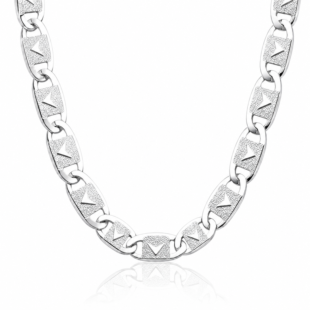 Silver chain necklace on a white background