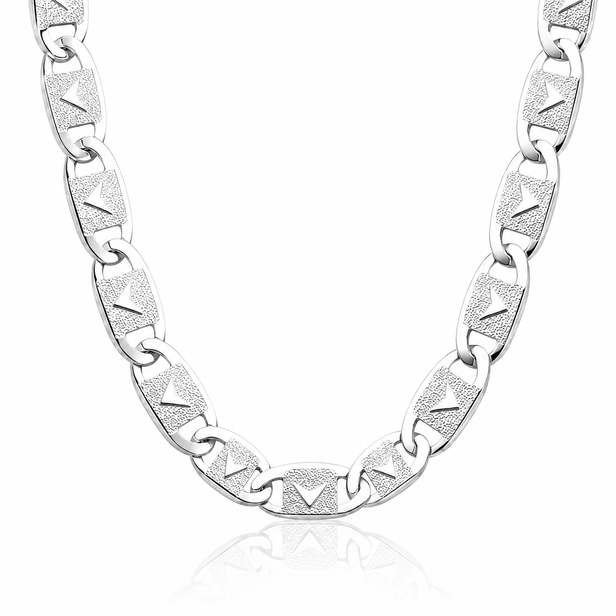 Silver chain necklace on a white background