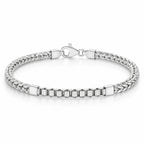 Men's 925 Italian sterling silver spiga and box link combination bracelet on white background, Fine Silver KSA