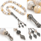 Lueur Blanche · White Banded Agate Tasbih, 33 Beads