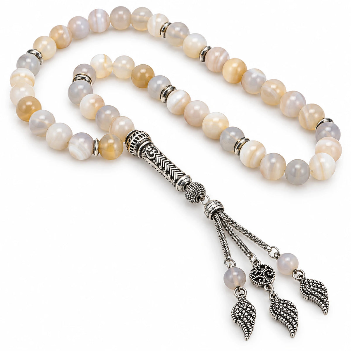 Lueur Blanche · White Banded Agate Tasbih, 33 Beads