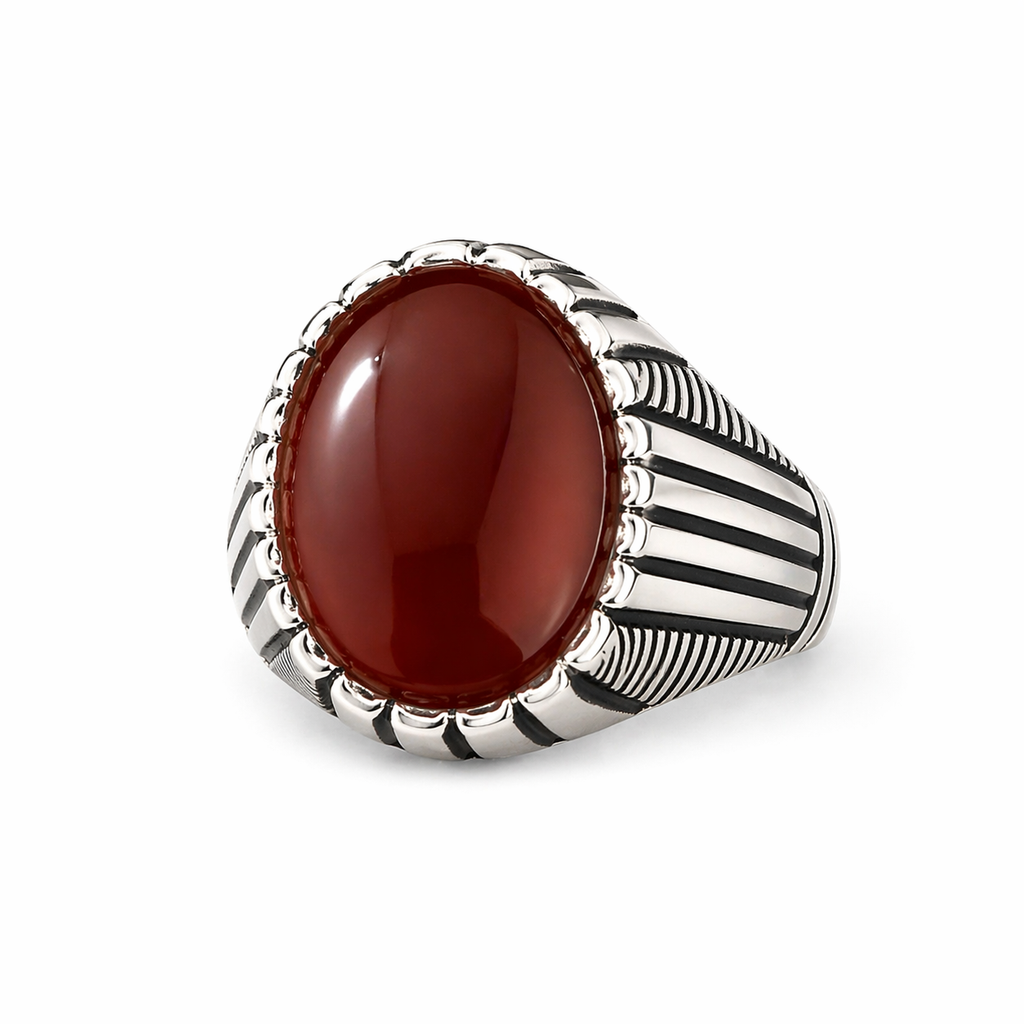 Premium Yemeni Aqeeq Silver Ring for Men - Handcrafted 990 Sterling Silver