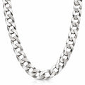 Men's 925 Italian sterling silver flat Cuban curb link chain necklace on white background, 51cm, 7mm wide, Fine Silver KSA