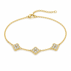 925 Sterling Silver 18K Gold Plated Triple Pavé Clover Bracelet