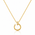 925 Sterling Silver Gold-Plated Circular Nail Pendant Necklace with Zircon Accents