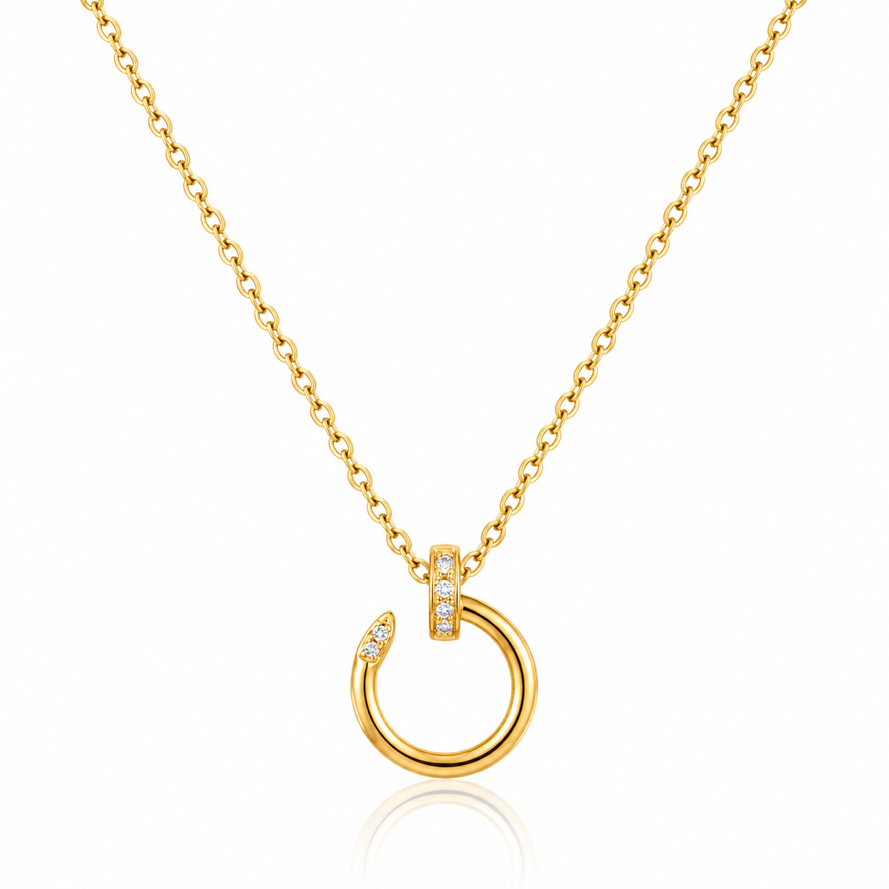 925 Sterling Silver Gold-Plated Circular Nail Pendant Necklace with Zircon Accents