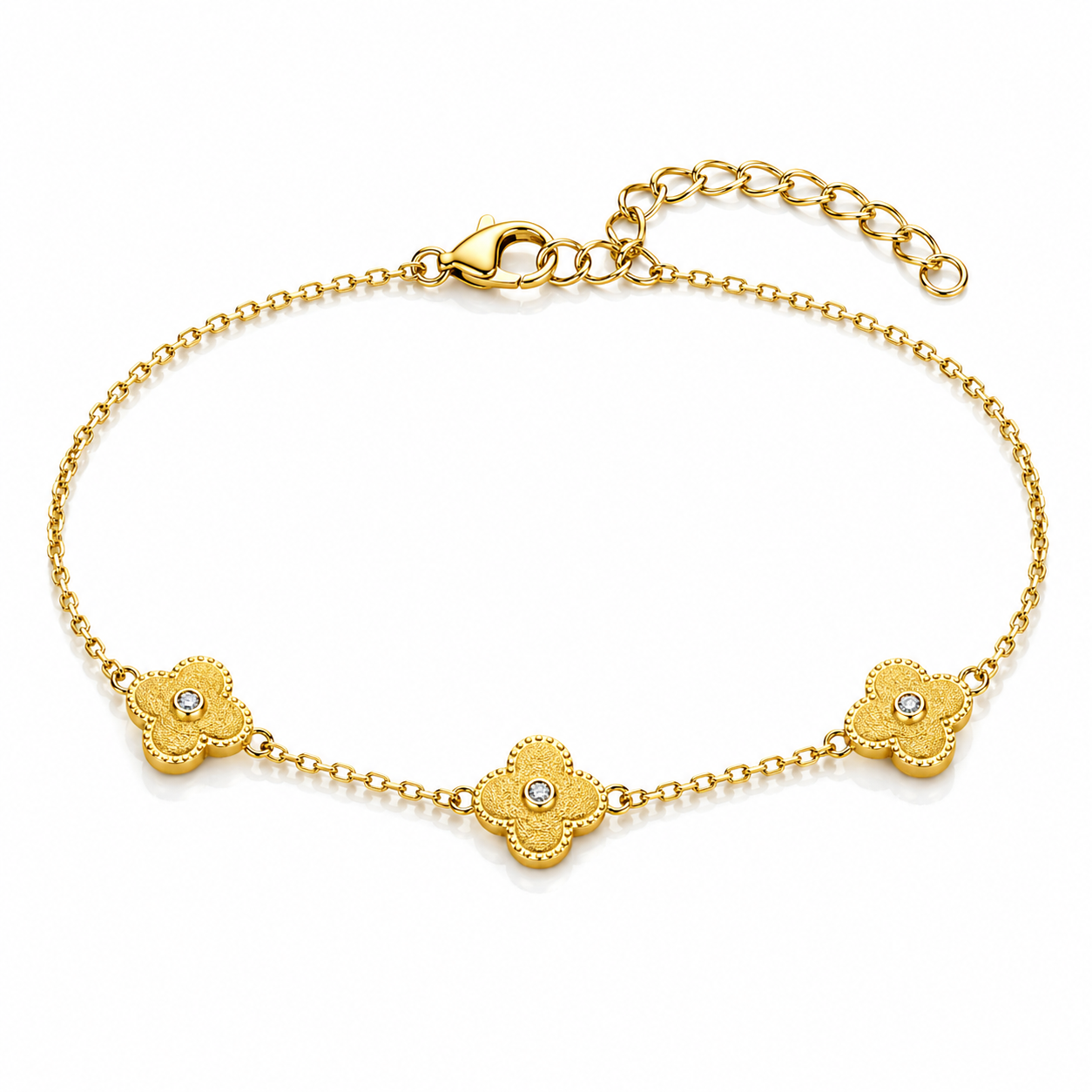 925 Sterling Silver 18K Gold Plated Triple Clover Station Bracelet – Alhambra Inspired