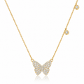 925 Sterling Silver Gold-Plated Butterfly Pavé Necklace with Zircon Accents