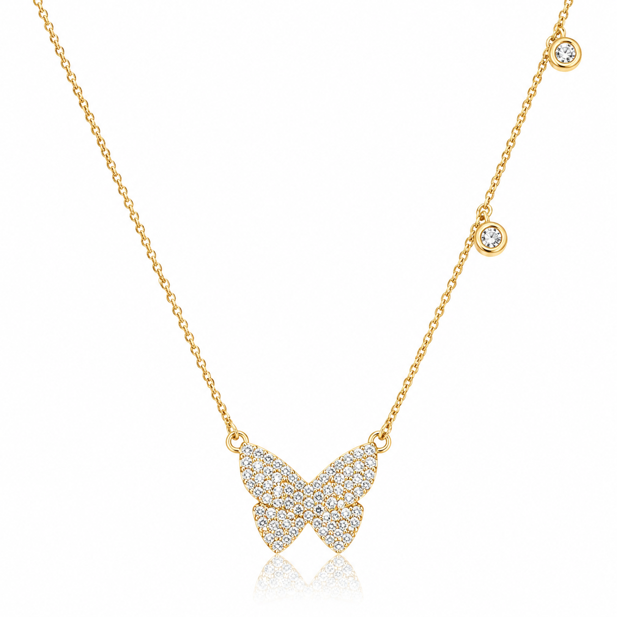 925 Sterling Silver Gold-Plated Butterfly Pavé Necklace with Zircon Accents