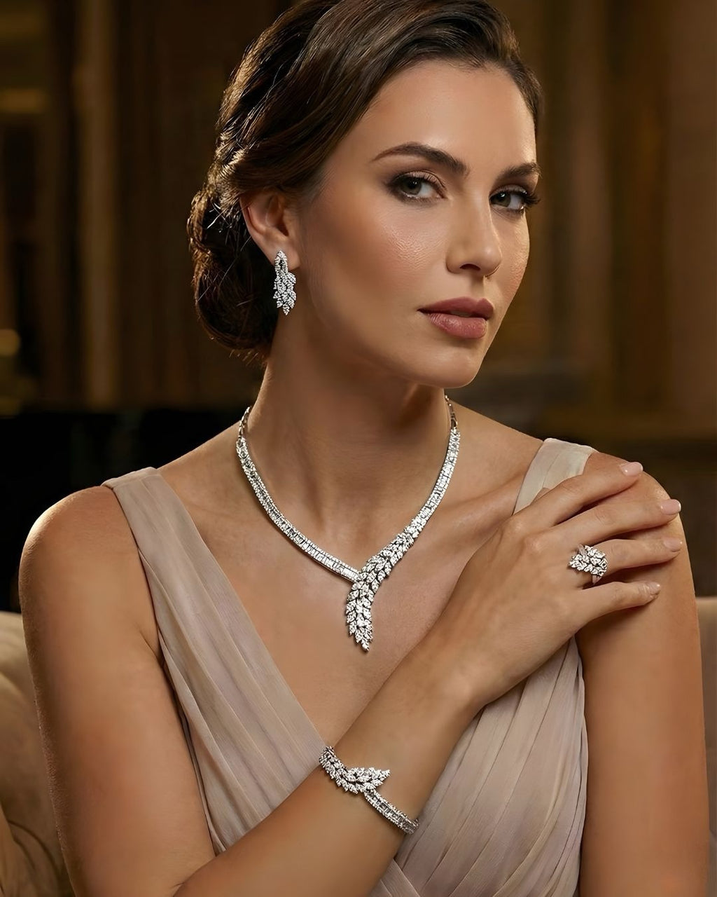 Exquisite 46g Rhodium Plated 925 Italian Silver Leaf Design Jewellery Set