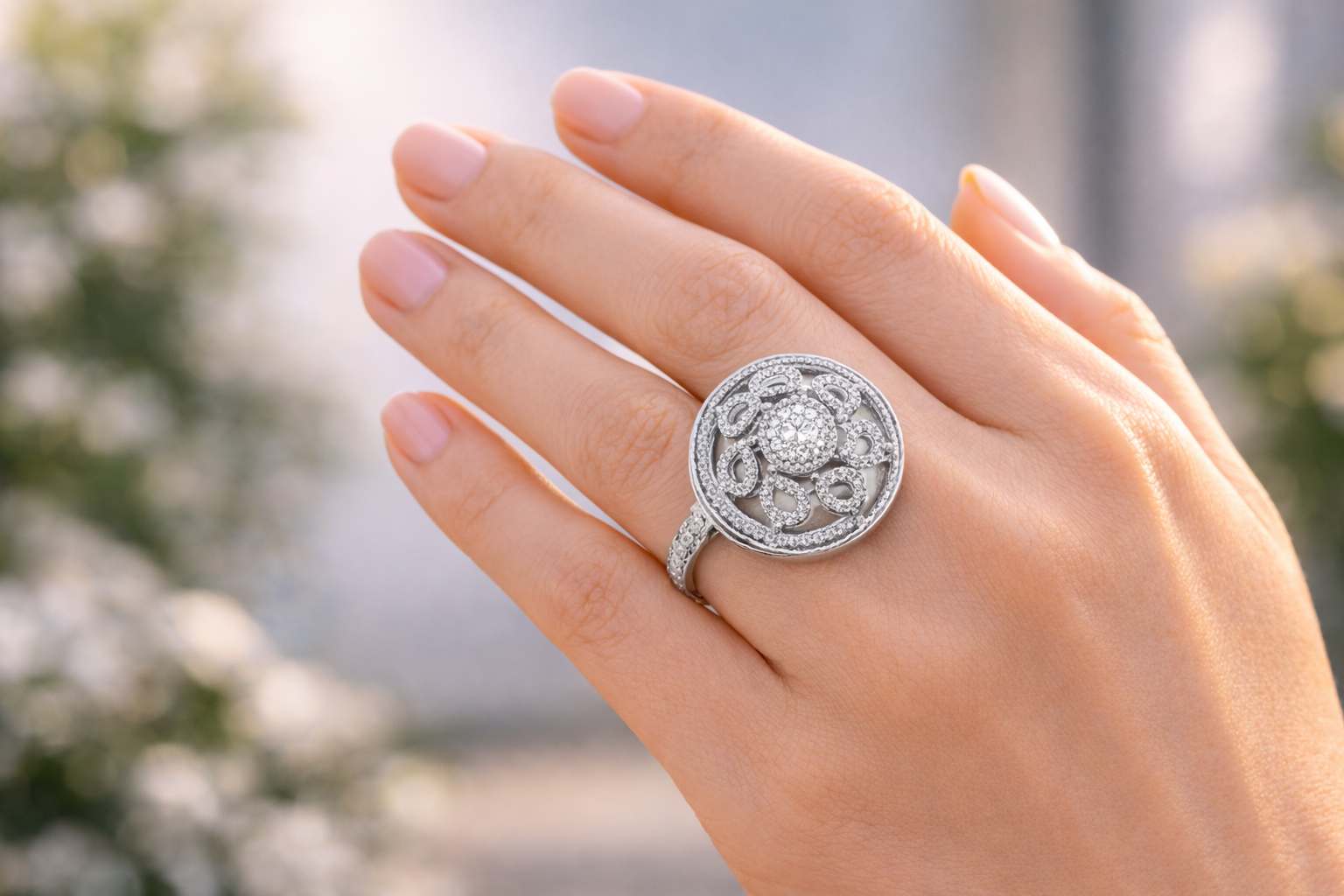 925 Italian Silver Intricate Round Filigree Statement Ring - Size 9