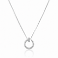 925 Sterling Silver Circular Nail Pendant Necklace with Sparkling Zircon Accents