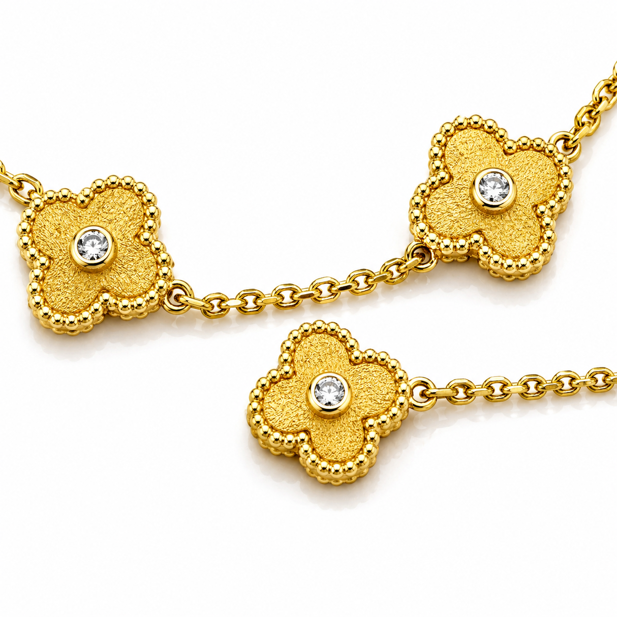 925 Sterling Silver 18K Gold Plated Triple Clover Station Bracelet – Alhambra Inspired