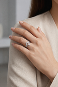 925 Italian Silver Chevron Ring with Dangling Solitaire Charm - Size 9