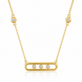 Luxury 925 Sterling Silver Gold Color Plated Triple Stone Floating Necklace