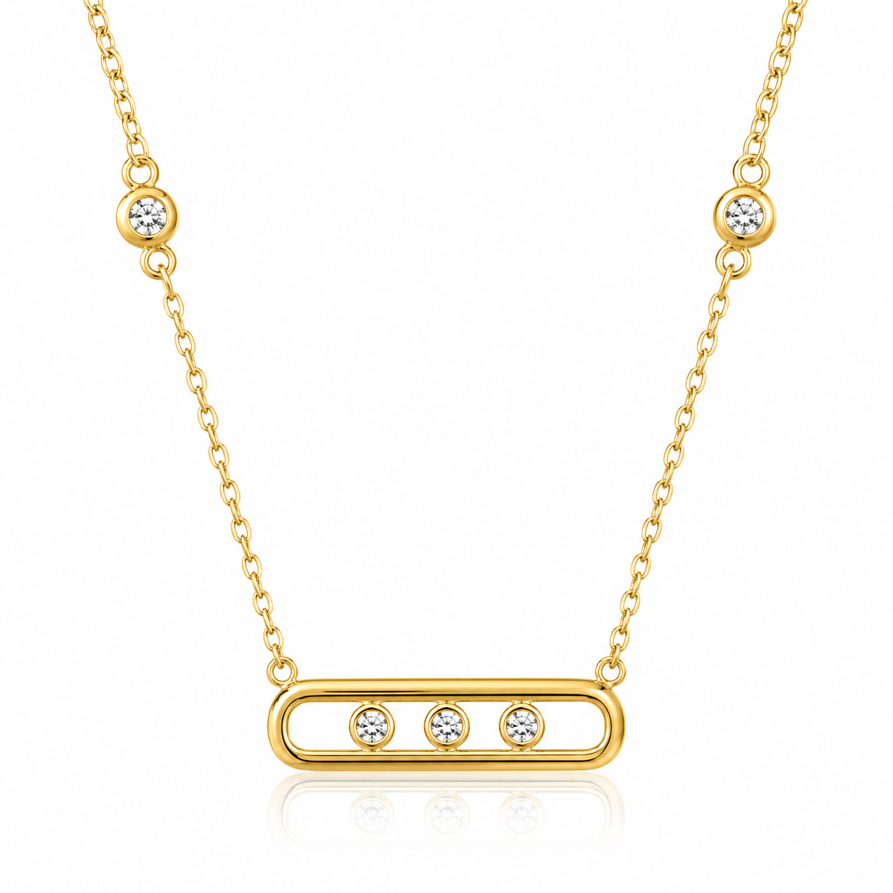 Luxury 925 Sterling Silver Gold Color Plated Triple Stone Floating Necklace