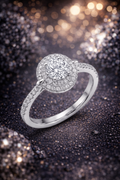 925 Italian Silver Oval Double Halo Ring with Pave Band