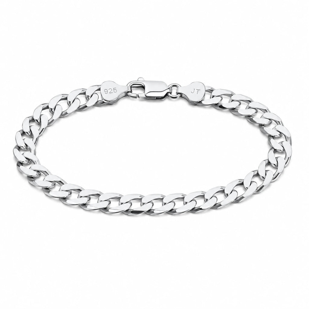 Le Figaro Curb Bracelet in 925 Italian Sterling Silver - product view showing lobster clasp and 925 hallmark
