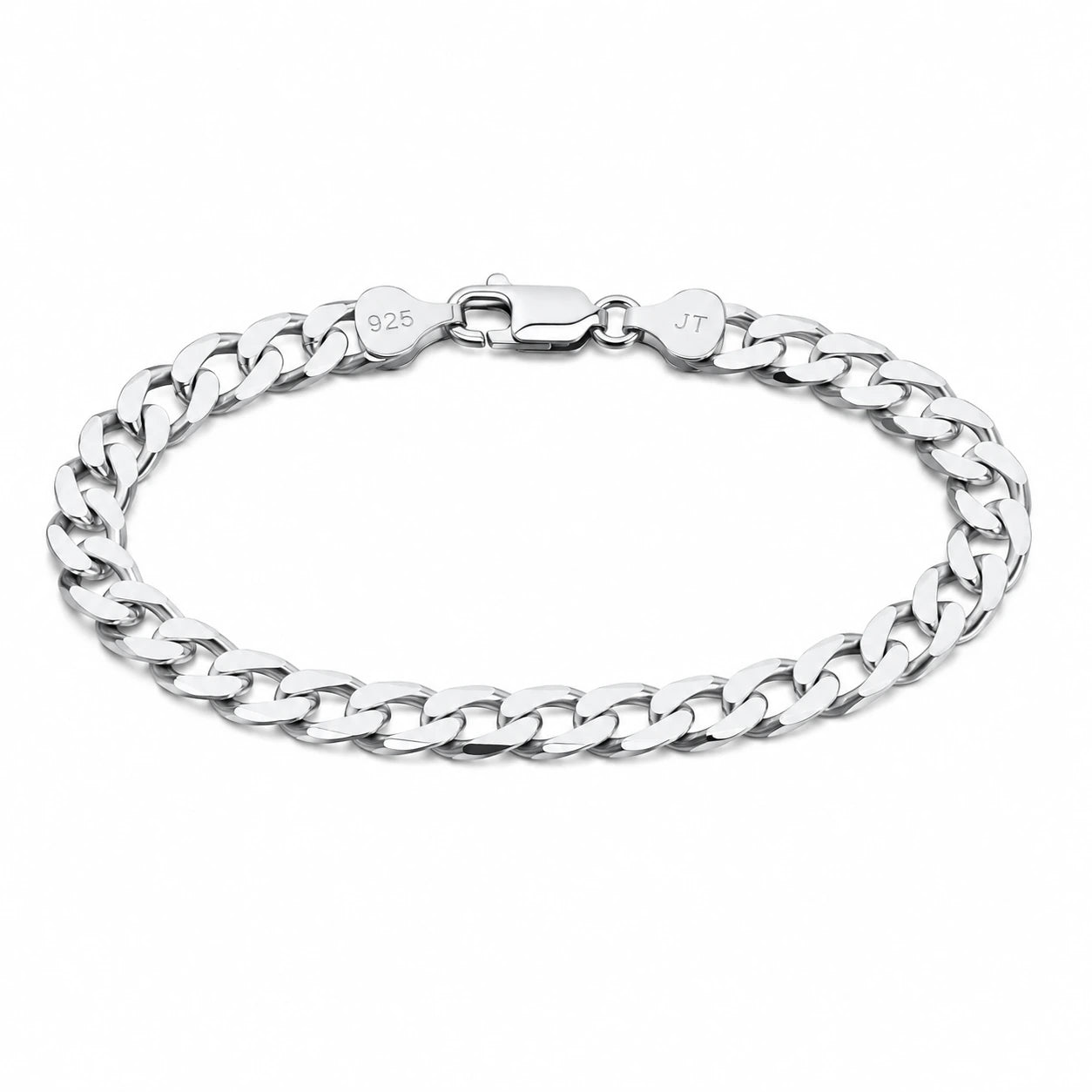 Le Figaro Curb Bracelet in 925 Italian Sterling Silver - product view showing lobster clasp and 925 hallmark