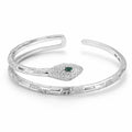 925 Italian sterling silver snake cuff bracelet for women with green CZ eye and pavé detailing, Fine Silver KSA