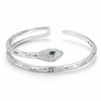 925 Italian sterling silver snake cuff bracelet for women with green CZ eye and pavé detailing, Fine Silver KSA