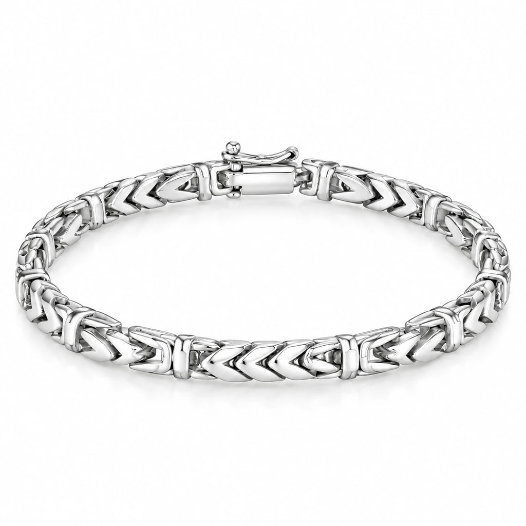 Men's 925 Italian sterling silver chevron Byzantine bracelet on white background, high-polish finish, Fine Silver KSA, 23cm