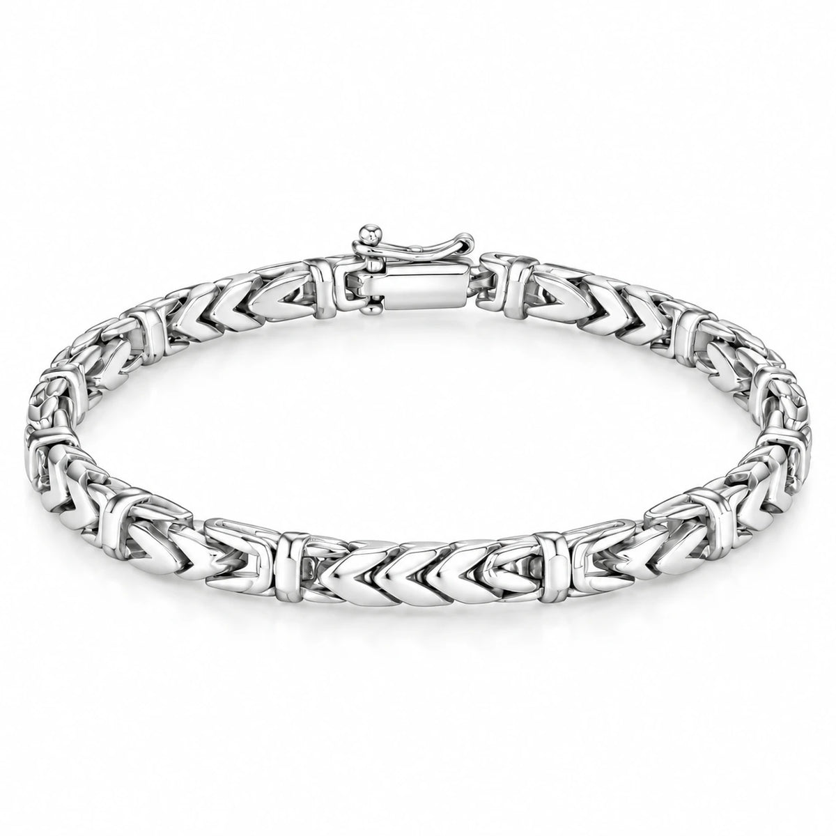 Men's 925 Italian sterling silver chevron Byzantine bracelet on white background, high-polish finish, Fine Silver KSA, 23cm