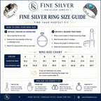Fine Silver jewelry size guide with ring measurements and chart