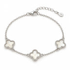 Women's 925 Italian sterling silver triple clover mother of pearl bracelet on white background, Fine Silver KSA, 21.5cm