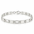 Men's 925 Italian sterling silver geometric open rectangular link bracelet on white background, 19.5cm, 5mm wide, Fine Silver KSA