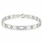 Men's 925 Italian sterling silver geometric open rectangular link bracelet on white background, 19.5cm, 5mm wide, Fine Silver KSA