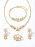 Exquisite 24.91g Gold Plated 925 Italian Silver Floral Tennis Jewellery Set