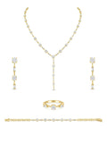 Sleek 24g Gold Plated 925 Silver Set with Baguette &amp; Round Crystals