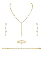 Sleek 24g Gold Plated 925 Silver Set with Baguette &amp; Round Crystals