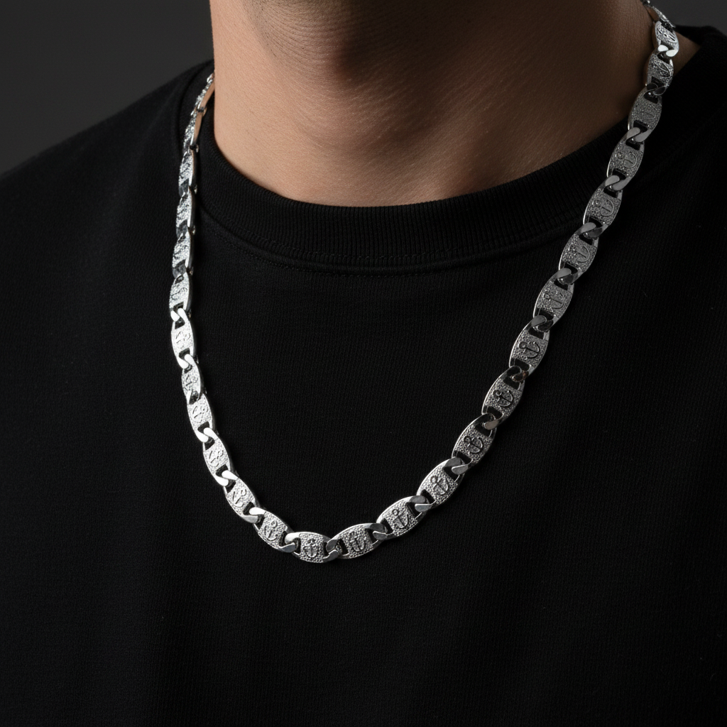Le Marin Ancré Necklace lifestyle — worn on man in black shirt