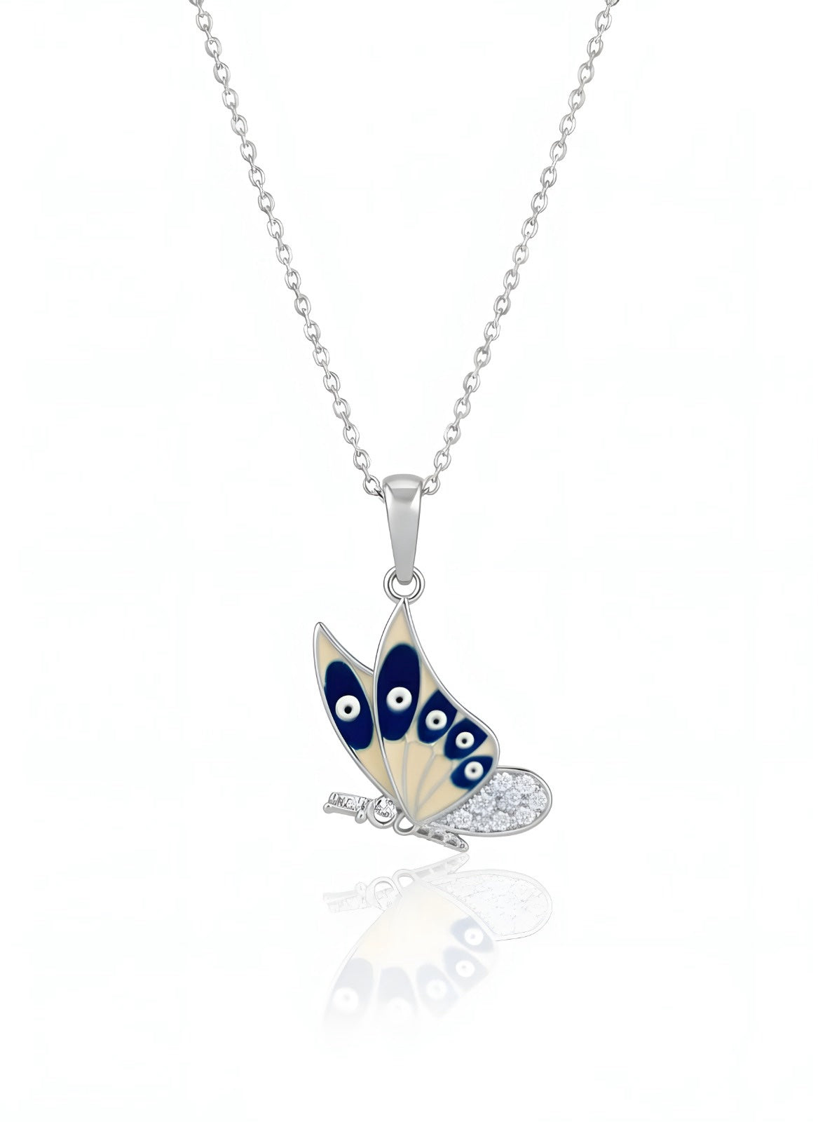 Evil Eye Butterfly Silver Necklace