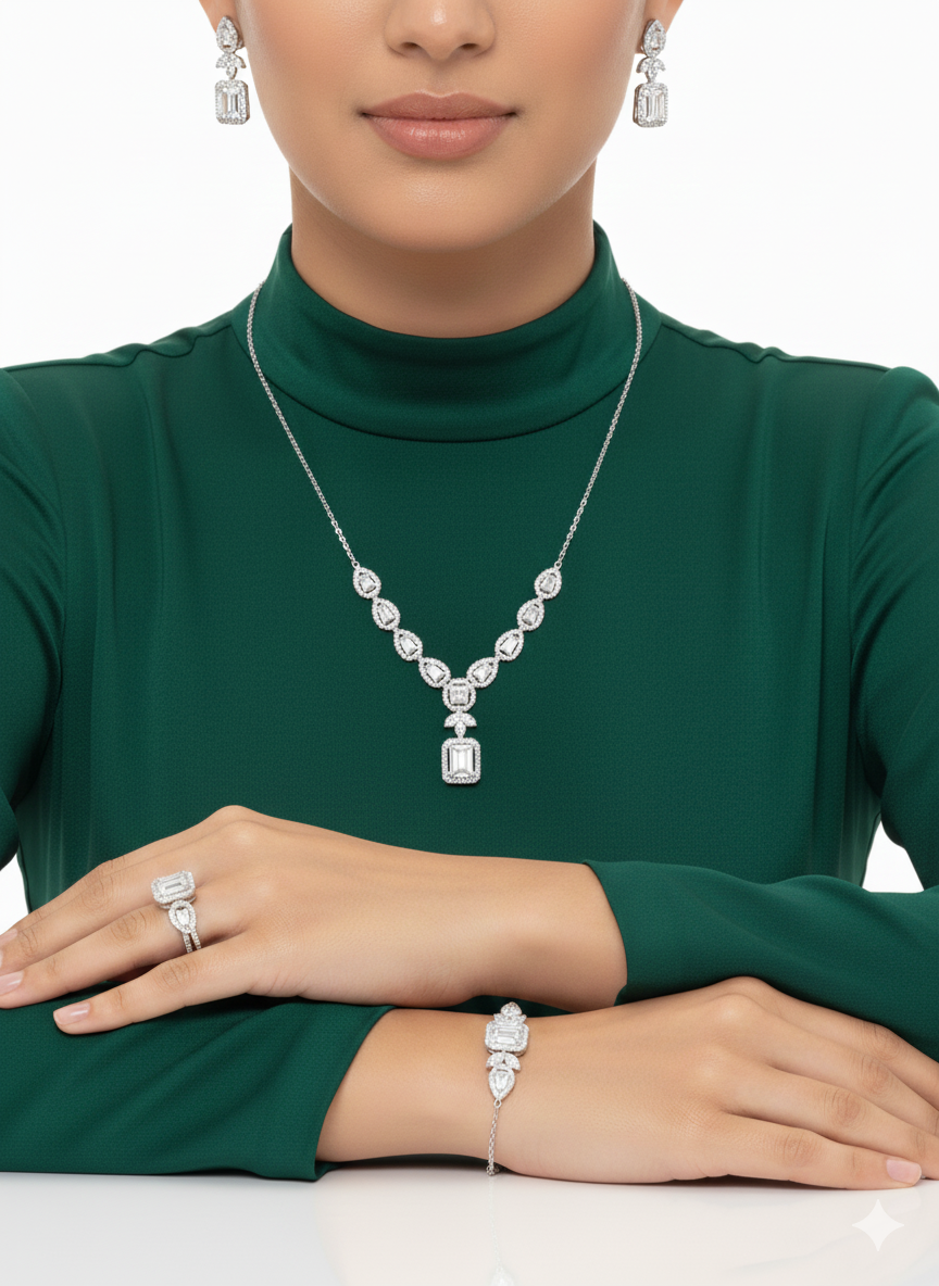 American Diamond Silver Jewelry Set
