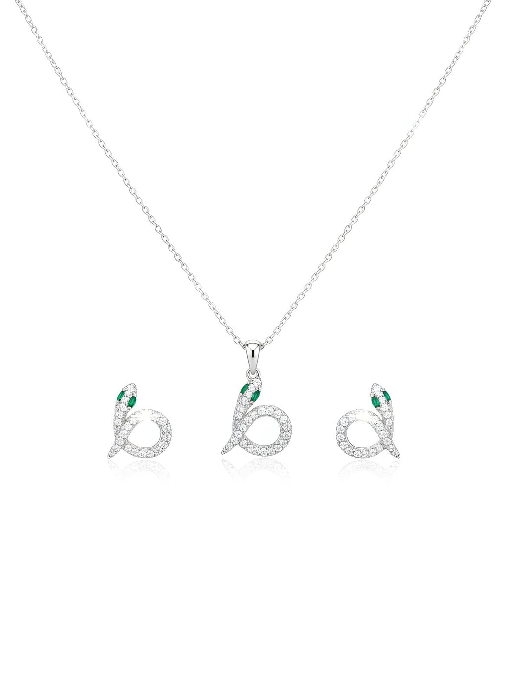 Italian 925 Silver Snake Jewelry Set with Green Eyes