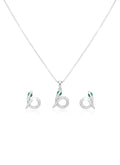 Italian 925 Silver Snake Jewelry Set with Green Eyes