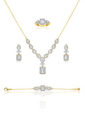Italian 925 Silver Gold Polished Emerald-Cut Jewelry Set (4-Piece)