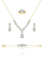 Italian 925 Silver Gold Polished Emerald-Cut Jewelry Set (4-Piece)