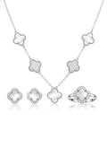 Italian 925 Silver Mother of Pearl Clover Jewelry Set