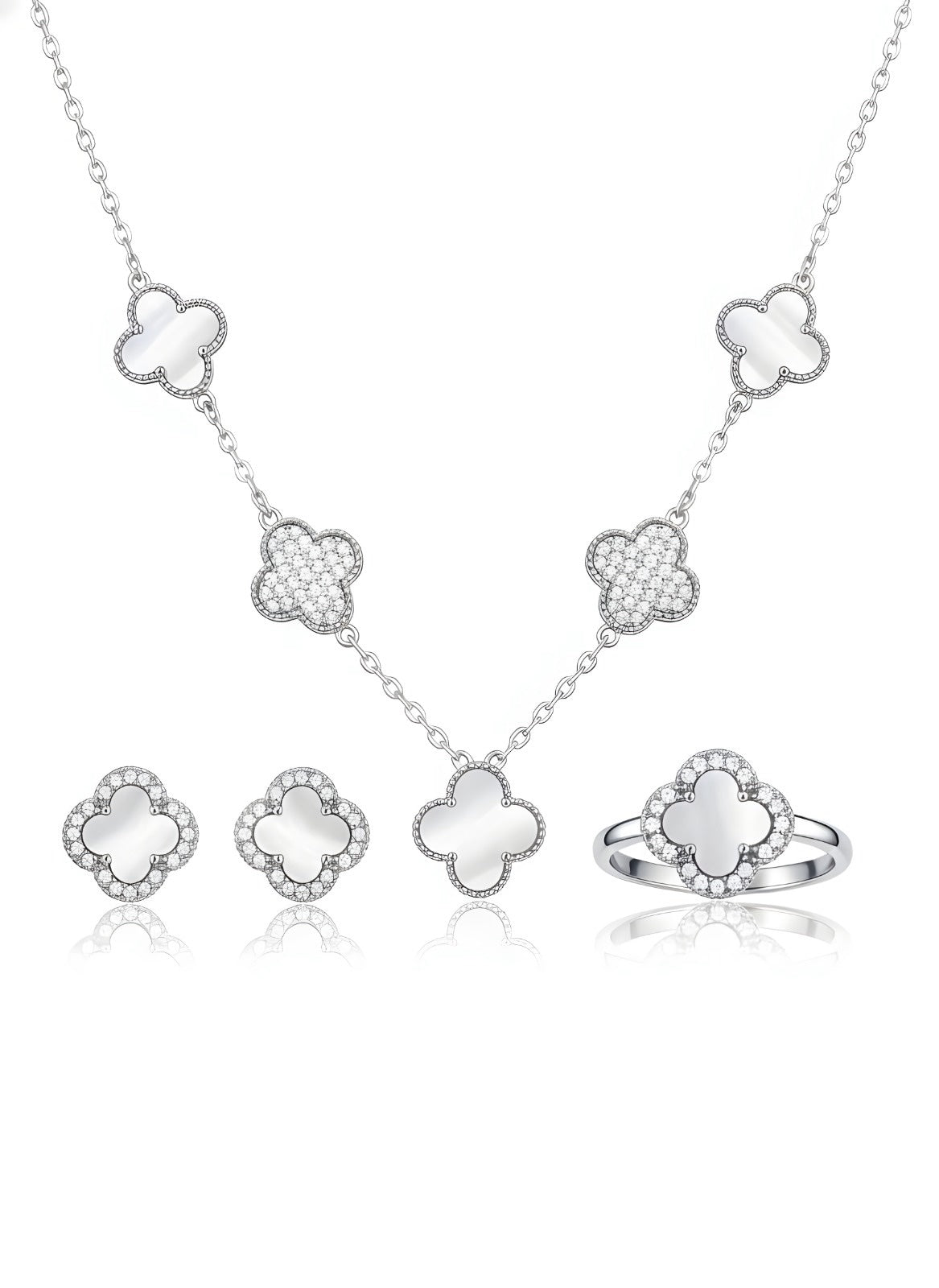 Italian 925 Silver Mother of Pearl Clover Jewelry Set