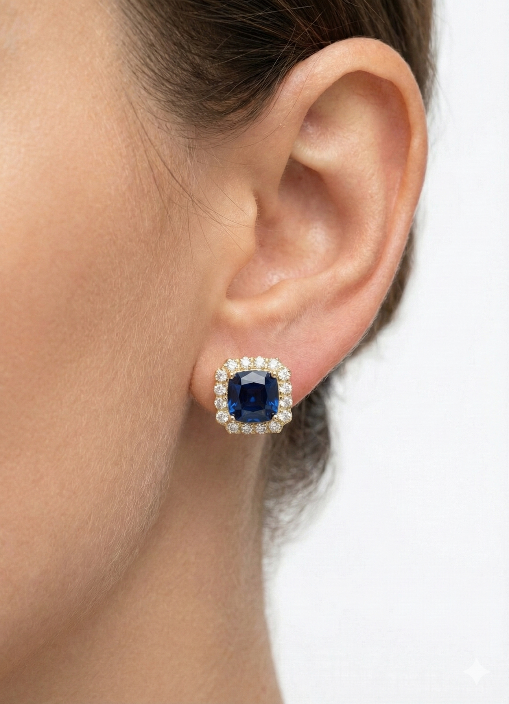 Midnight Blue Halo Earrings - Gold Tone