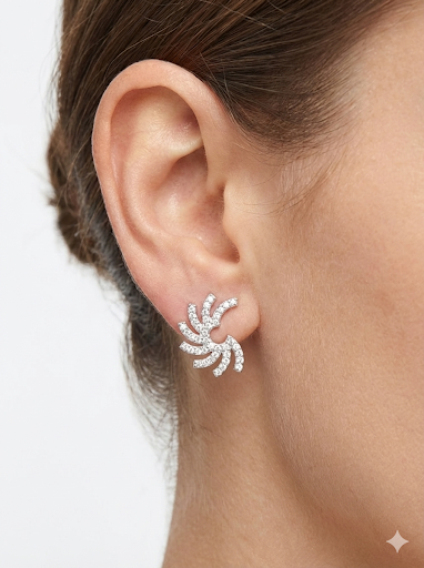 Sparkling Silver Pave Swirl Stud Earrings