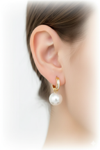 Italian 925 Silver Gold-Plated Pearl Drop Huggie Hoop Earrings