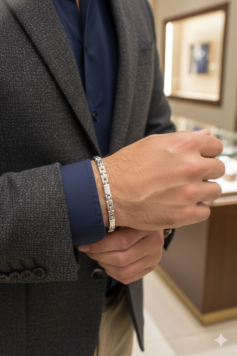 925 Italian Silver Geometric Alternating Bar Bracelet